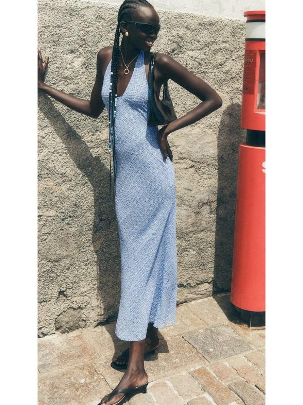 LIONESS Carrie Halter Dress in Blue Check Small New Womens Long maxi Gown - Picture 15 of 15